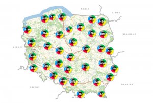 mapa Polski z naniesionymi punktami zagrożeń