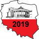 mapa Polski, u góry szkic sejmu, na dole data 2019