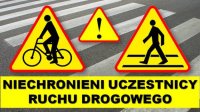 znaki ostrzegawcze dotyczące niechronionych uczestników ruchu drogowego a pod nimi napis niechronieni uczestnicy ruchu drogowego